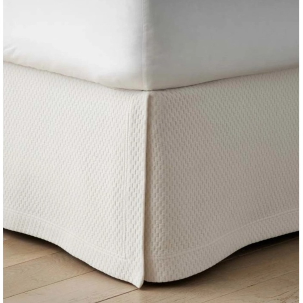 The Company Store CC Textured Grid Weave Bed Skirt Ivory Full 14in Drop Cotton